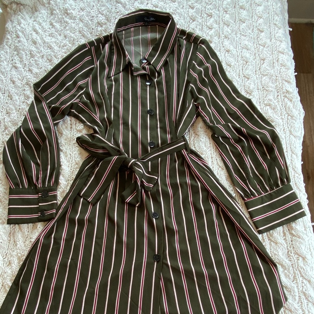 Button Up Dress with Collar & Waist Tie